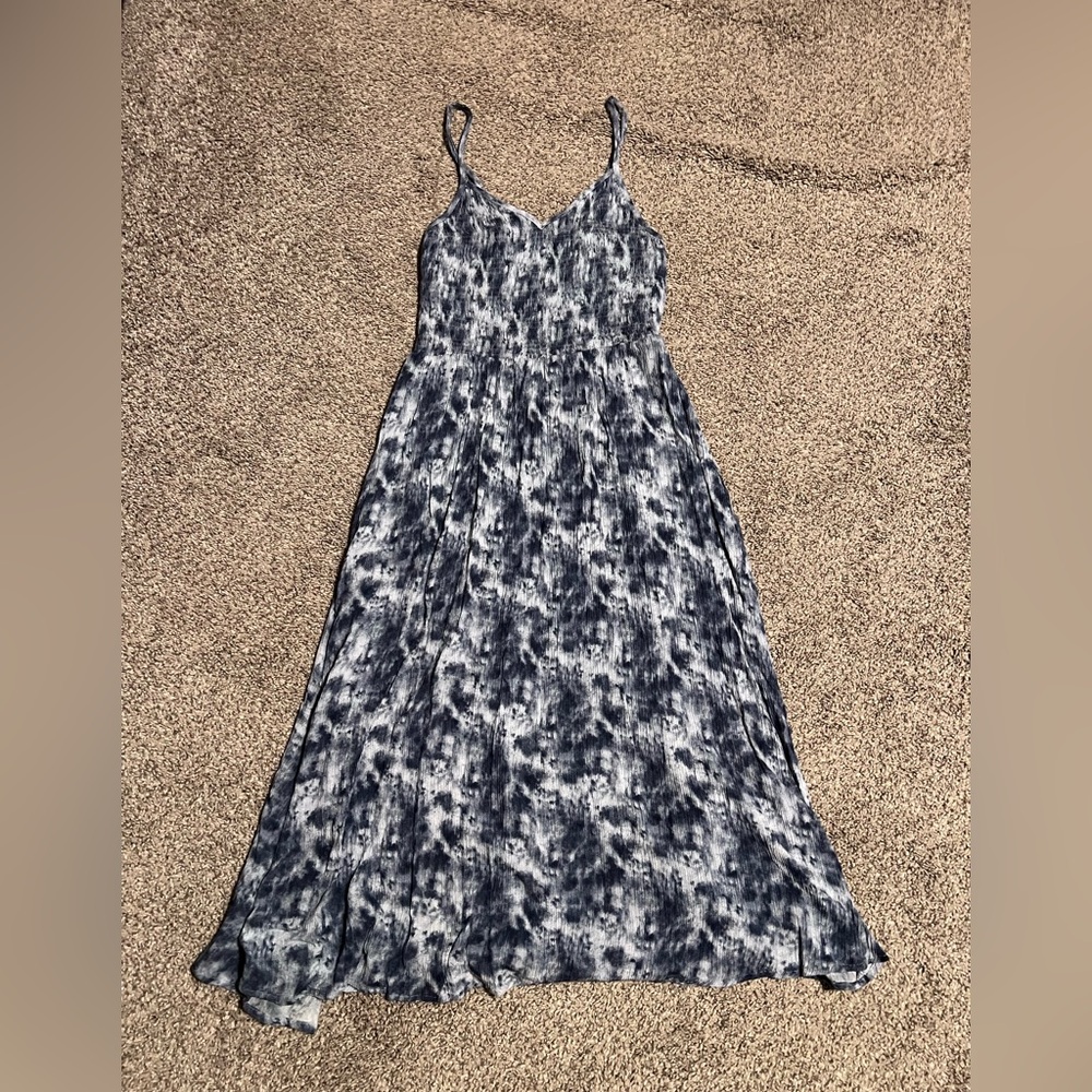 Women's Navy Tie-Dye Maxi Dress - Casual Spaghetti Strap